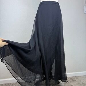 VTG 80s Afterdark Maxi Skirt Women's Black Sheer Lined Flowy Chiffon‎ Chic